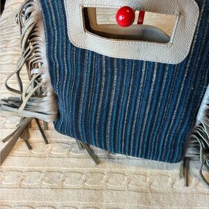 Striped Blue and Gray Fringe crossbody Bag vintage Raj LA